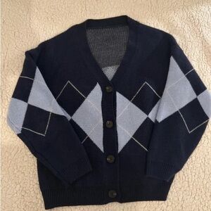 Navy and Light Blue Argyle Cardigan